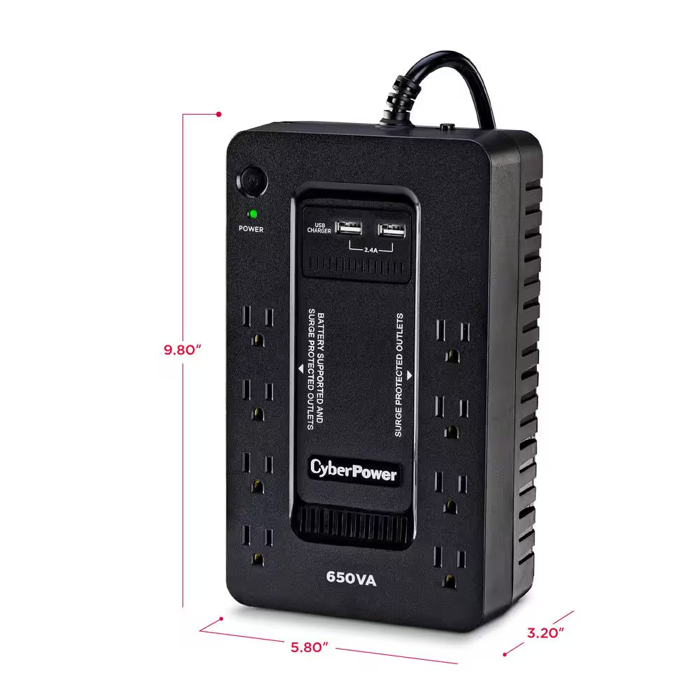 650VA 8-Outlet UPS Battery Backup with USB