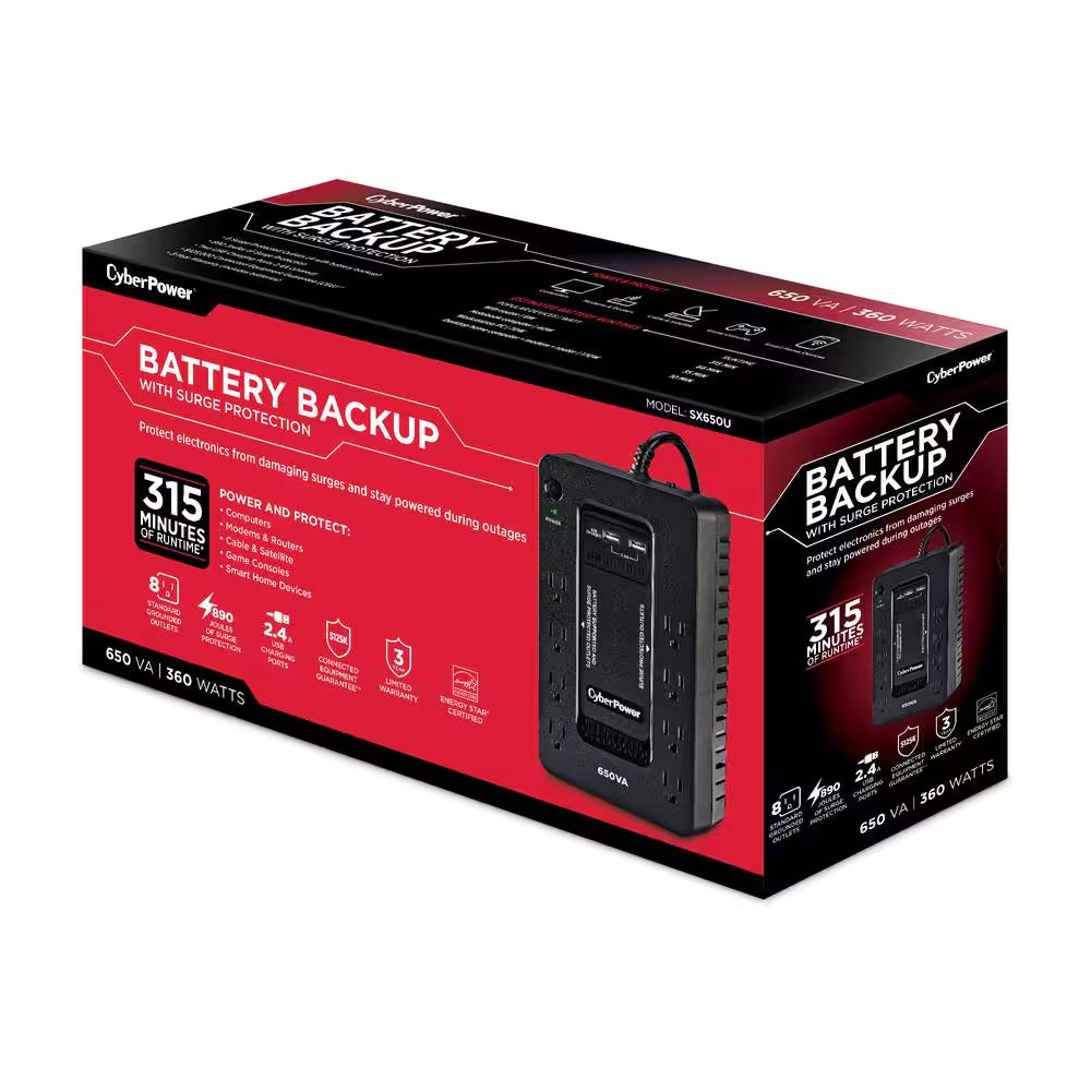 650VA 8-Outlet UPS Battery Backup with USB